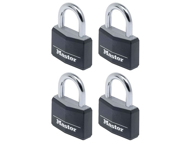 MasterLock 9140EURQBLKNOP Aluminium Black Vinyl Cover 40mm Padlock 4-Pin - Keyed Alike x 4