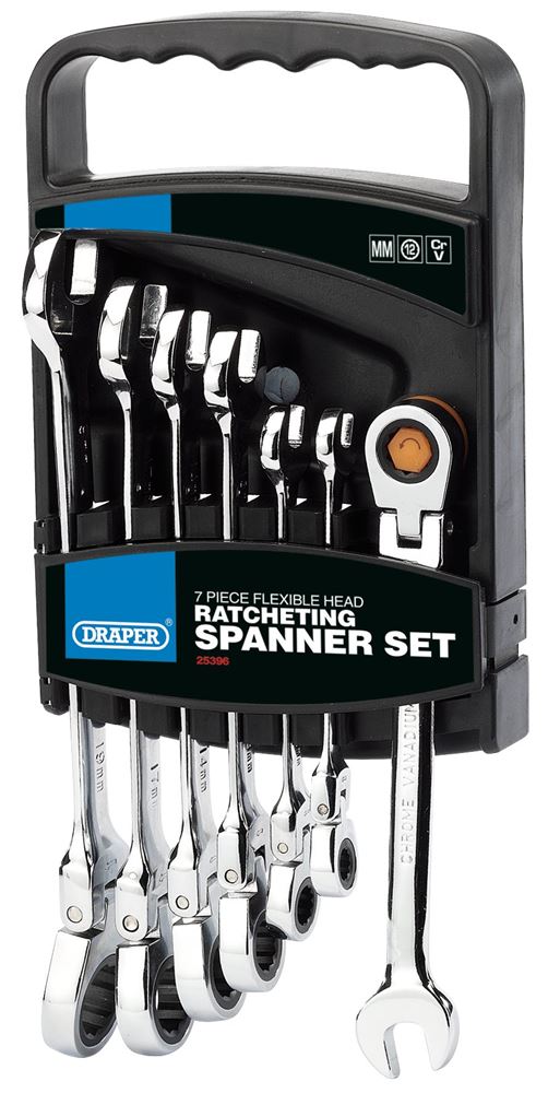 Draper 7PC FLEX HEAD RATCH SPANN SET 25396 25396 Draper HI-TORQ® Metric Flexible Head Ratcheting Combination Spanner Set (7 Piece)