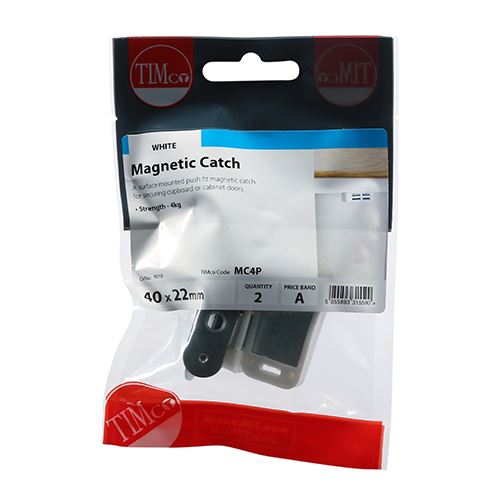 TIMCO Magnetic Catch 4kg White Pack 2