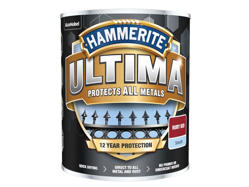Hammerite 5362529 Ultima Metal Paint Smooth Ruby Red 750ml