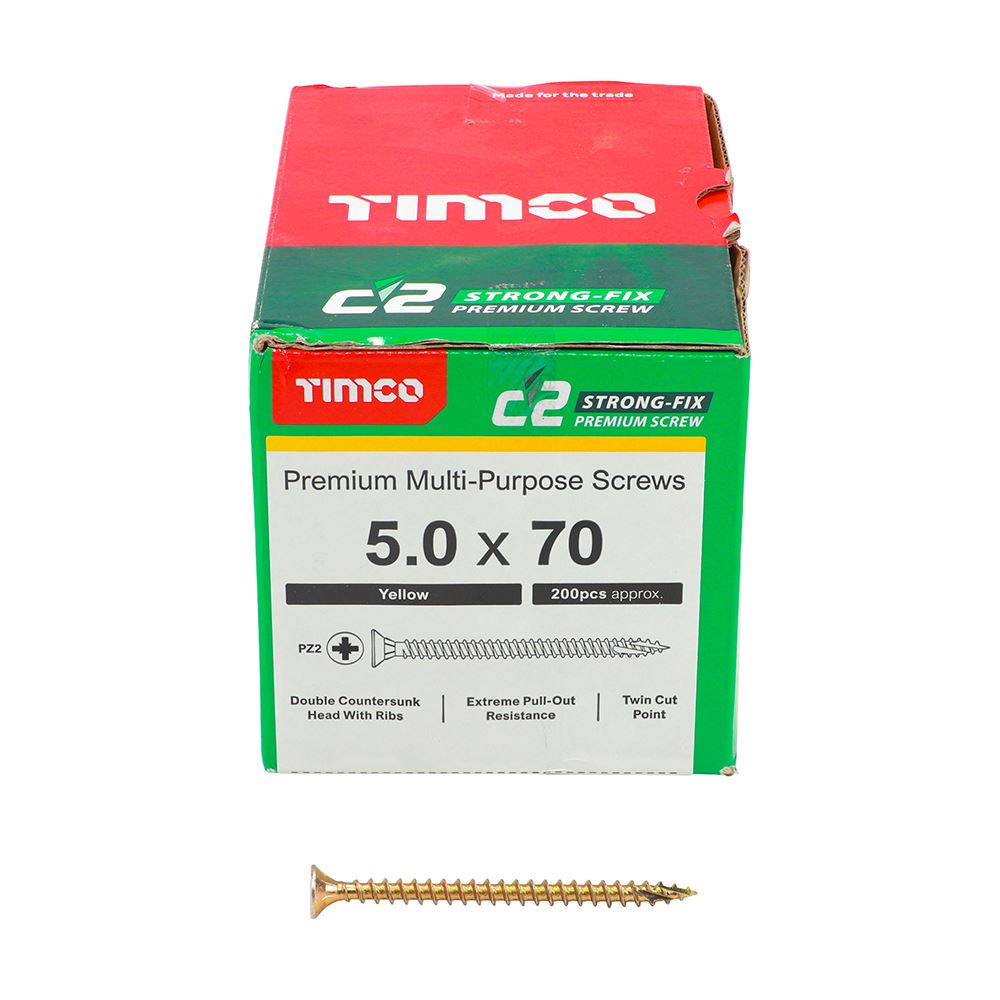 TIMCO C2 Strong-Fix PZ2 CSK ZYP 5.0 x 70 Gold Pack 200