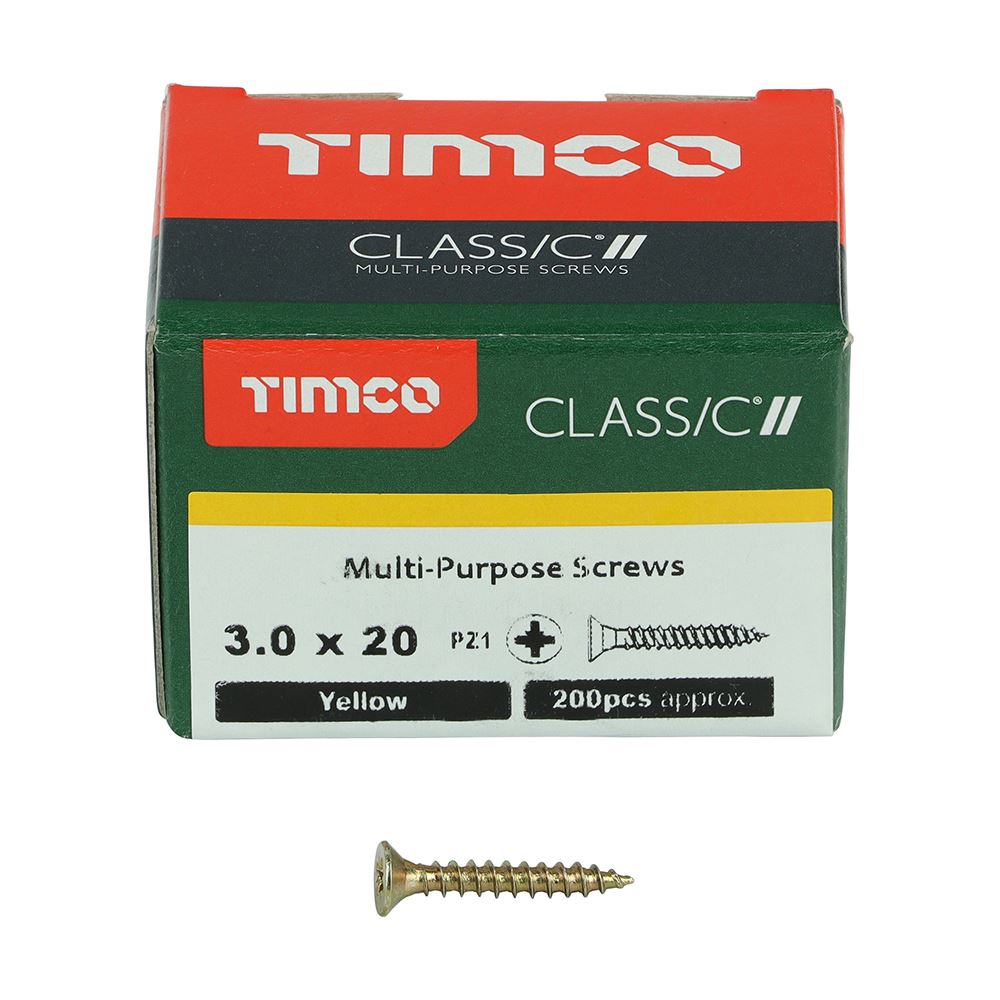 TIMCO Classic Screw PZ1 CSK ZYP 3.0 x 20 Gold Pack 200