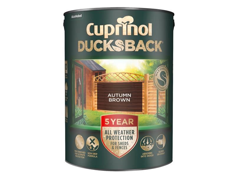 Cuprinol 5092442 Ducksback 5 Year Waterproof for Sheds & Fences Autumn Brown 5 litre