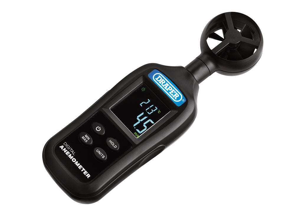Draper DIGITAL ANEMOMETER 12445 12445 Handheld Digital Anemometer - Wind Speed and Temperature Meter, 0.4-30m/s and -20 to +70°C