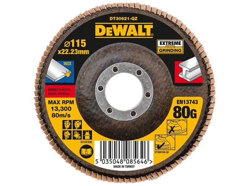DeWalt Power Tools Extreme Flap Disc 115 x 22.2mm 80G