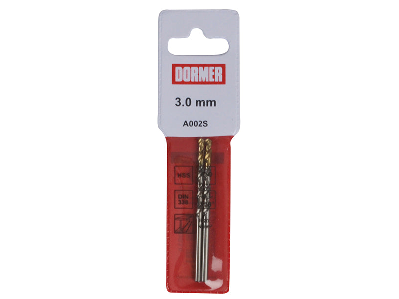 Dormer A002S3.0 A002 HSS-TiN Coated Jobber Drills (2) 3.0mm OL:61mm WL:33mm