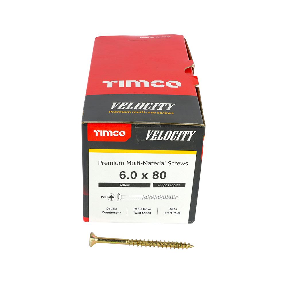 TIMCO Velocity Screw PZ3 CSK ZYP 6.0 x 80 Gold Pack 200