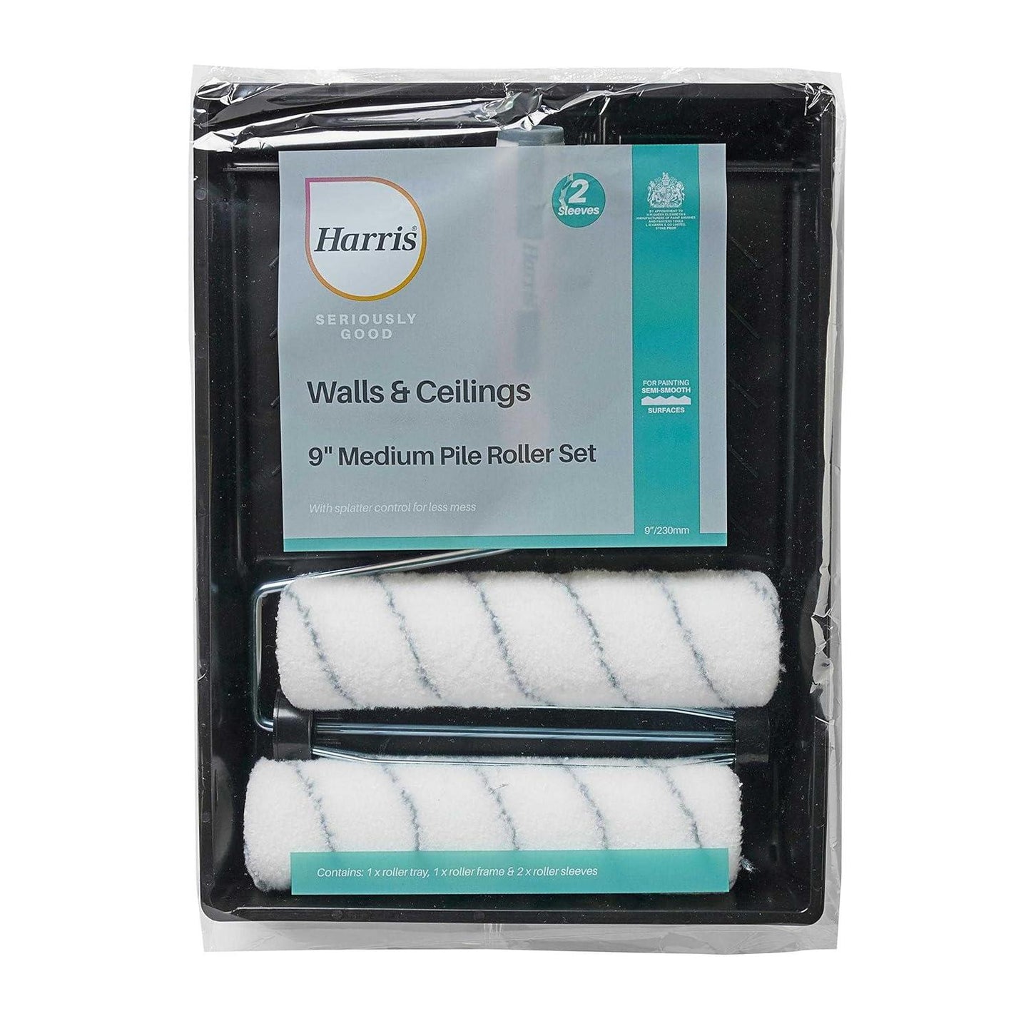 Harris Seriously Good Twin Medium Pile Roller Set 9in with Frame, Paint Tray and 2 Sleeves for Walls and Ceilings