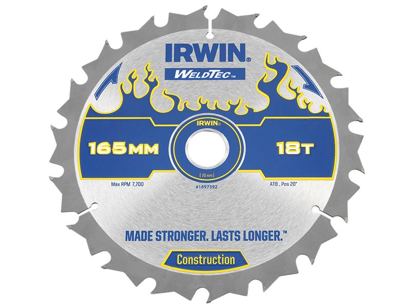 IRWIN� 1897392 Weldtec Cordless Circular Saw Blades 165 x 20mm x 18T ATB