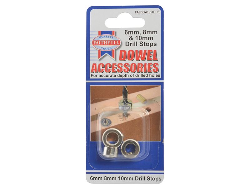 Faithfull FAIDOWDSTOPS Dowel Drill Stops 6, 8 & 10mm |
