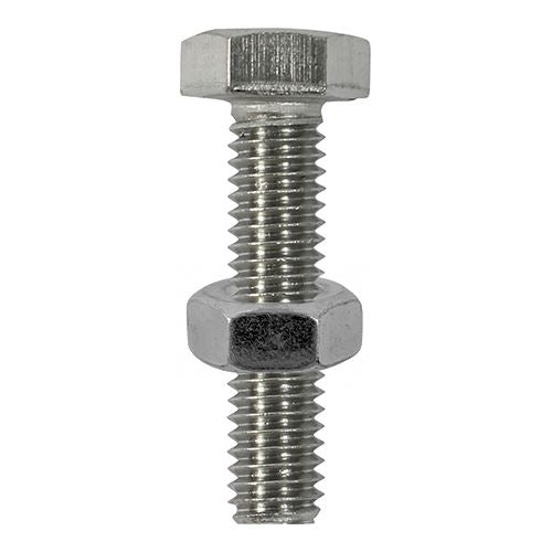 TIMCO Set Screw & Hex Nut - A2 SS M10 x 25 Silver Pack 2