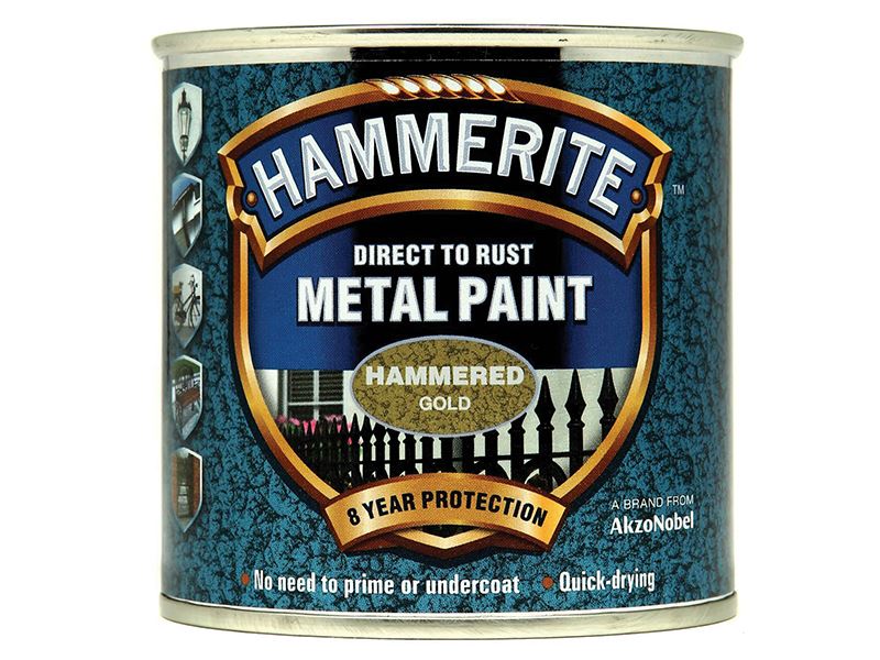 Hammerite 5084818 Direct to Rust Hammered Finish Metal Paint Gold 250ml
