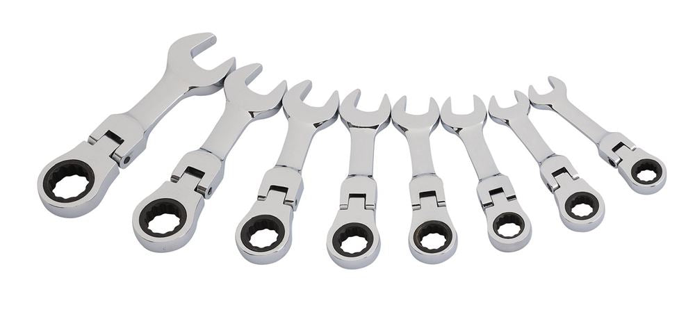 Draper 8PC STUBBY FLEX RACT. SPANNER 27982 27982 HI-TORQ® Metric Stubby Flexible Head Ratchet Combination Spanner Set (8 Piece)