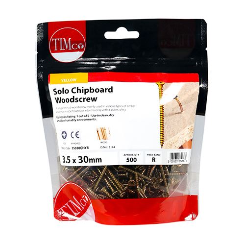 TIMCO Solo Woodscrew PZ2 CSK - ZYP 3.5 x 30 Gold Pack 500