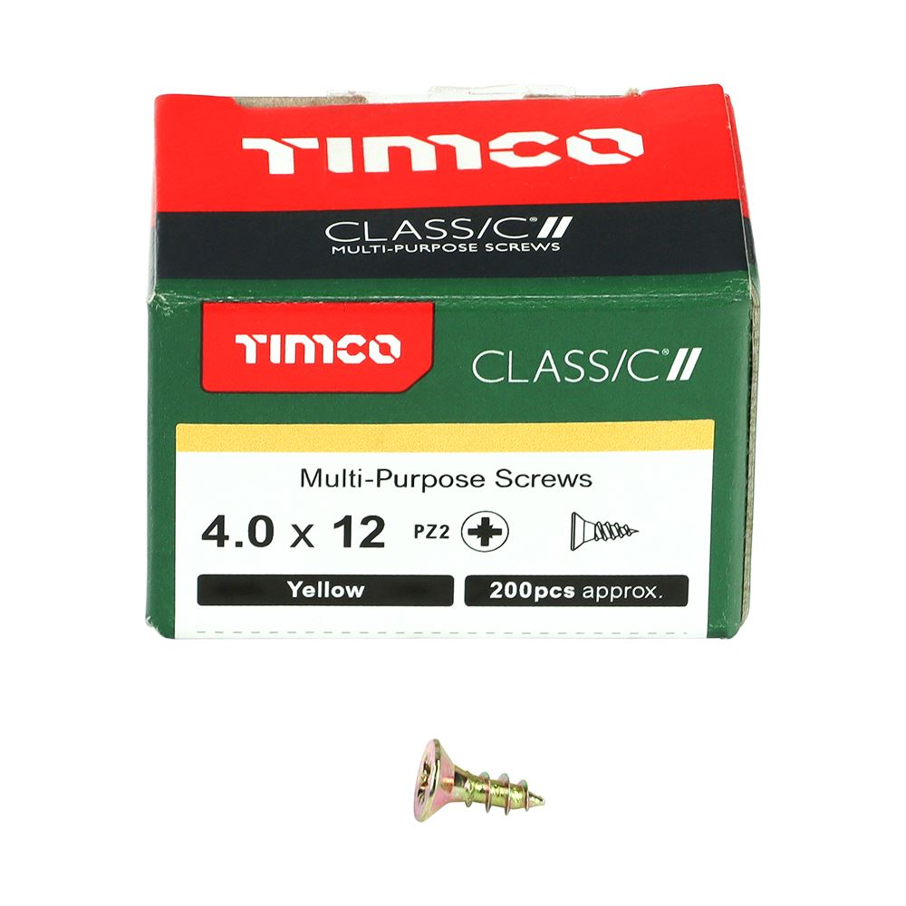 TIMCO Classic Screw PZ2 CSK ZYP 4.0 x 12 Gold Pack 200