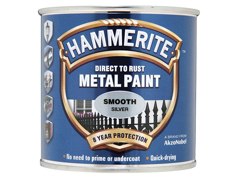 Hammerite 5092808 Direct to Rust Smooth Finish Metal Paint Silver 750ml