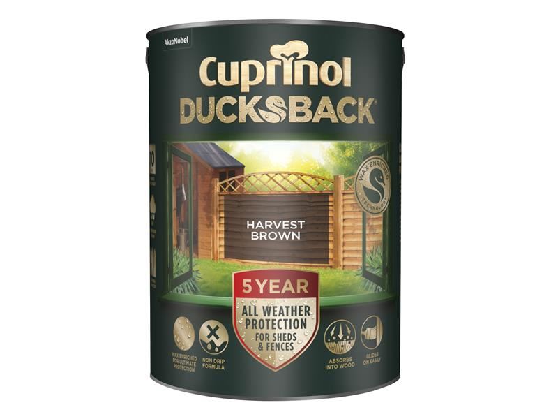 Cuprinol 5092432 Ducksback 5 Year Waterproof for Sheds & Fences Harvest Brown 5 litre
