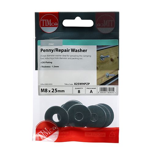 TIMCO Penny Washer DIN 9054 - BZP M8 x 25 Silver Pack 8