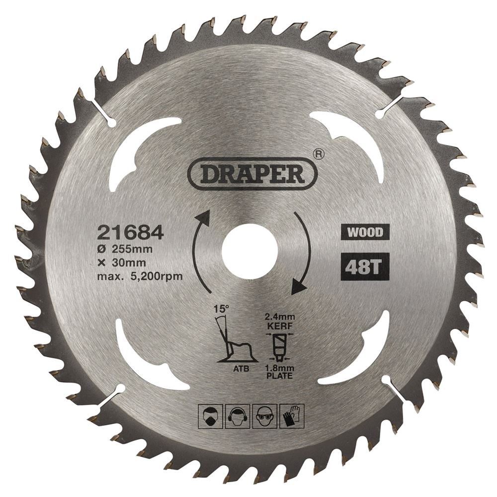 Draper TCT SAW BLADE 255MM 48T WOOD 21684 TCT Circular Saw Blade for Wood, 255 x 30mm