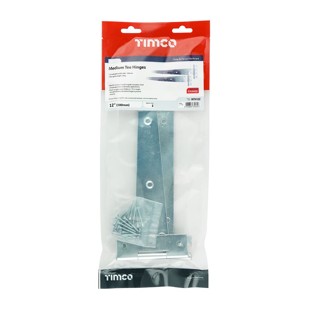 TIMCO Medium Tee Hinge Pair Zinc 12" Pack 1