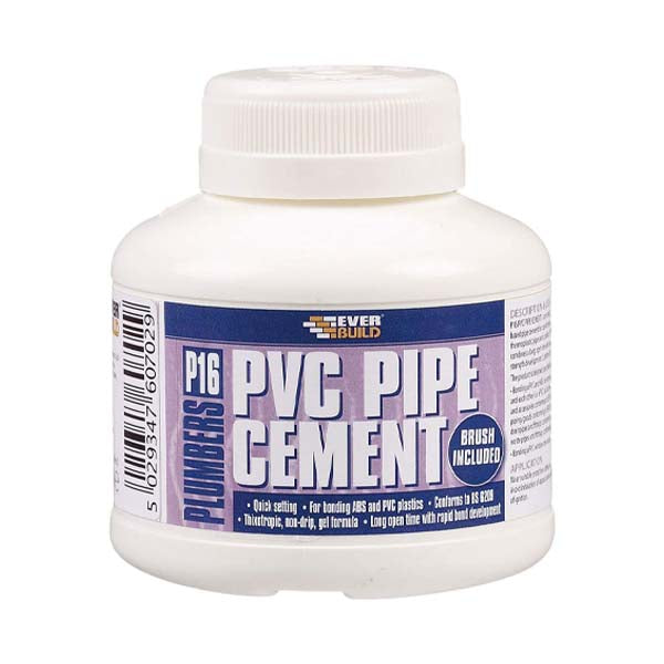 EVERBUILD 250ML P16 PLUMBERS PVC PIPE CEMENT solvent weld glue adhesive