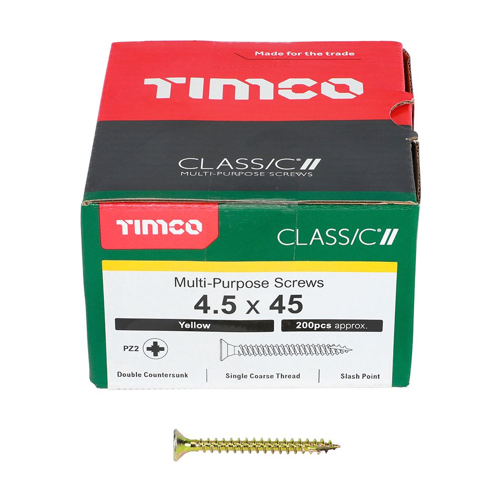 TIMCO Classic Screw PZ2 CSK ZYP 4.5 x 45 Gold Pack 200