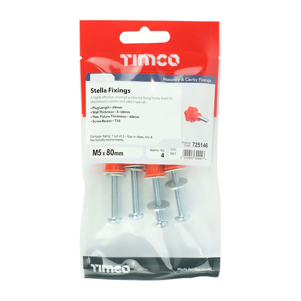 TIMCO Multi-Fix Stella Fixing Red M5 x 80 Pack 4