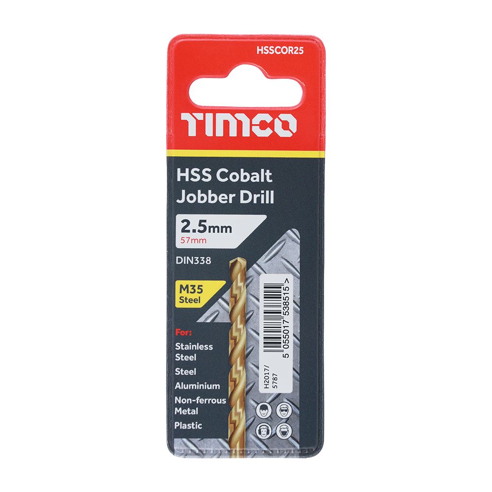TIMCO HSS-CO Jobber Drill Bit Cobalt 2.5mm Pack 1