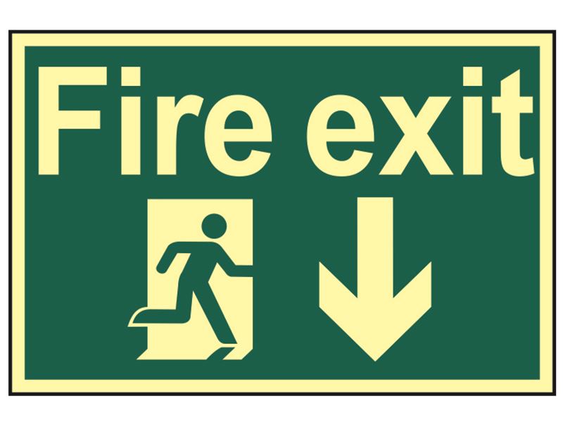 Scan SCA1580 Fire Exit Running Man Arrow Down - Photoluminescent 300 x 200mm |