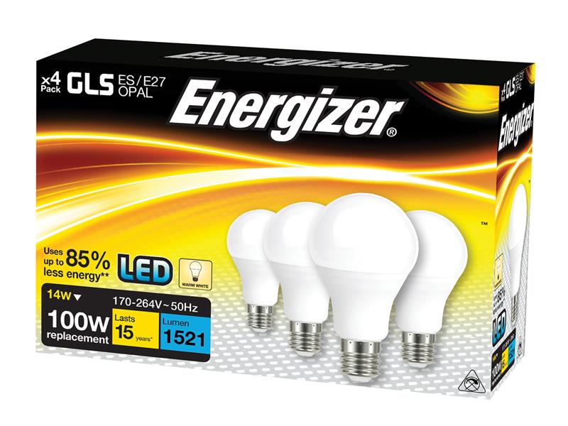 Energizer� S14424 LED ES (E27) Opal GLS Non-Dimmable Bulb, Warm White 1521 lm 13.2W (Pack 4)