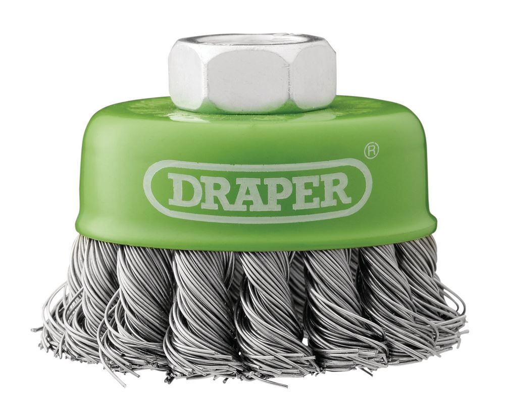 Draper 65MM TWIST CUP BRUSH SS M14 08053 Stainless-Steel Twist-Knot Wire Cup Brushes, M14