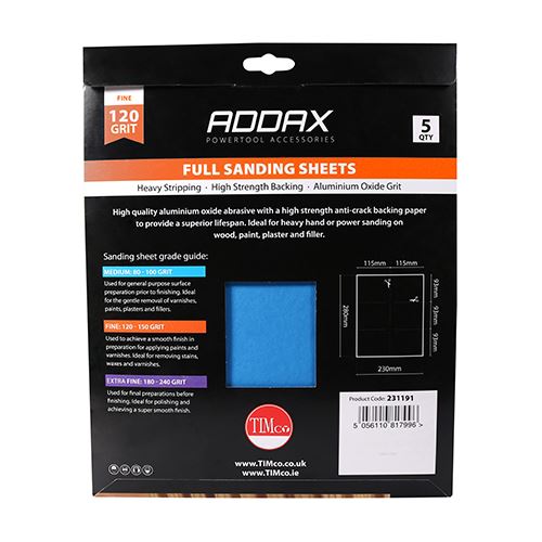 TIMCO Full Sanding Sheets P120 230 x 280mm Red Pack 5