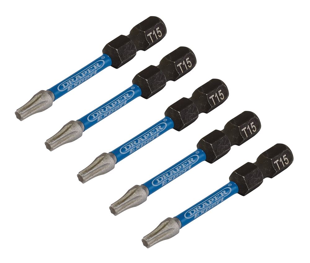Draper T15X50MM IMPACT S/D BIT 5PK 05651 TX-STAR® Impact Screwdriver Bits, 1/4" Hex
