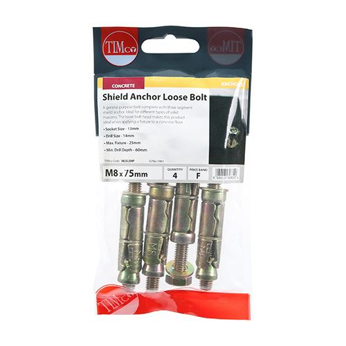 TIMCO Shield Anchor Loose Bolt - ZYP M8:25L (M8 x 75) Gold Pack 4