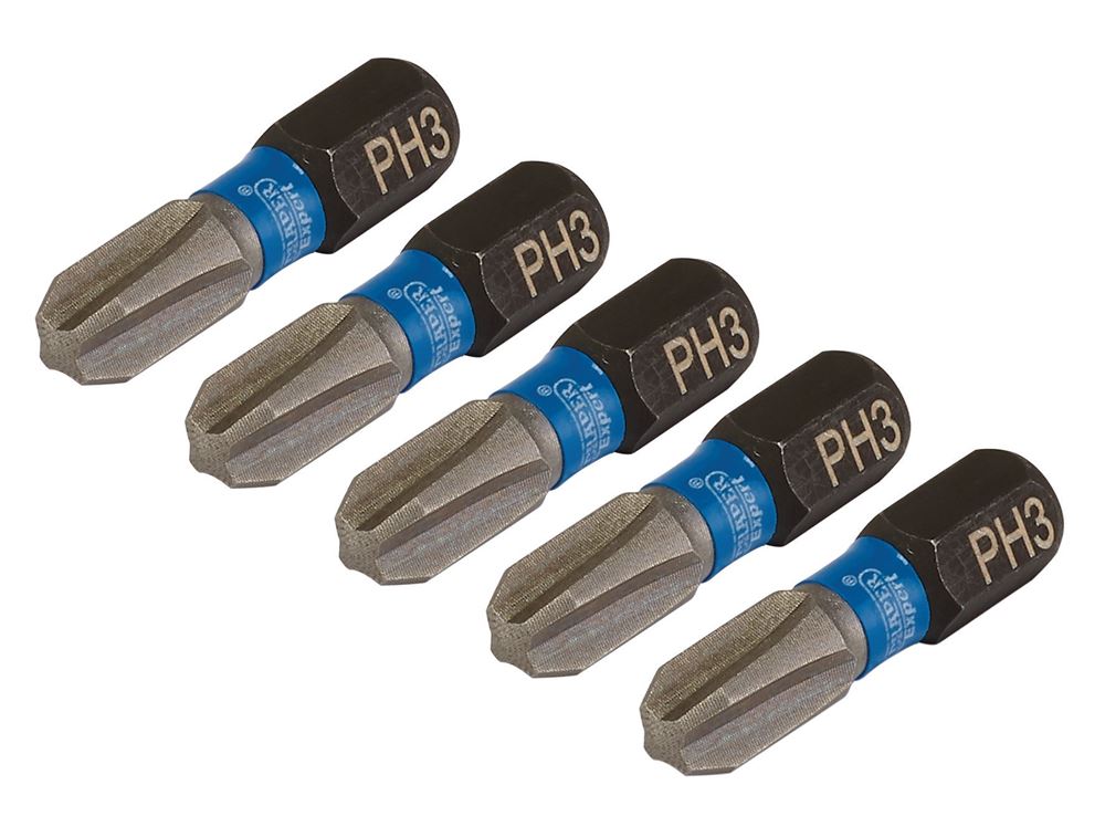 Draper PH3X25MM IMPACT S/D BIT 5PK 04936 Cross Slot/PH Type Impact Screwdriver Bits, 1/4" Hex