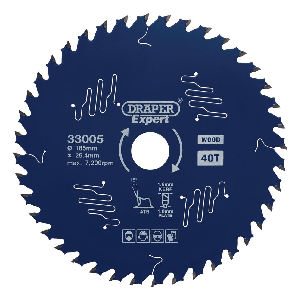 Draper TCT SAW BLADE 185MM 40T 33005 TCT Circular Saw Blade for Wood with PTFE Coating
