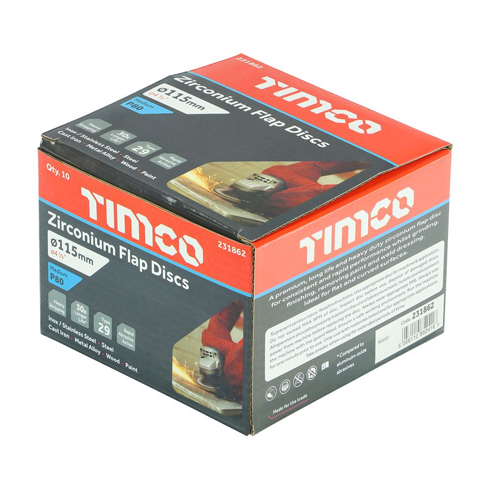 TIMCO Zirconium Flap Disc P80 Set 115 x 22.23 Pack 10