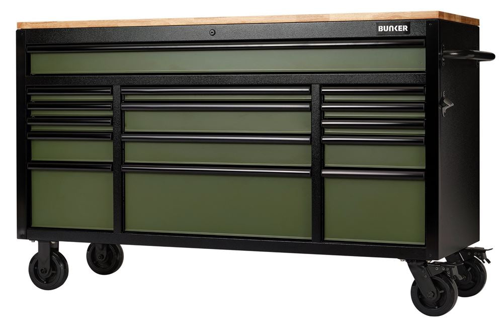Draper 61 15 DRAWER TROLLEY GREEN 10368 10368 BUNKER® Workbench Roller Tool Cabinets, 15 Drawer, 61"