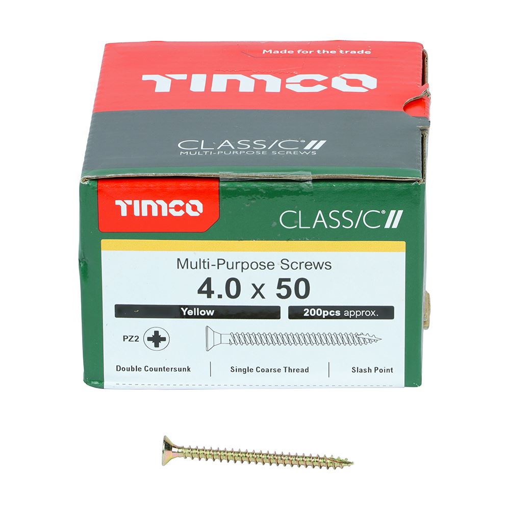 TIMCO Classic Screw PZ2 CSK ZYP 4.0 x 50 Gold Pack 200