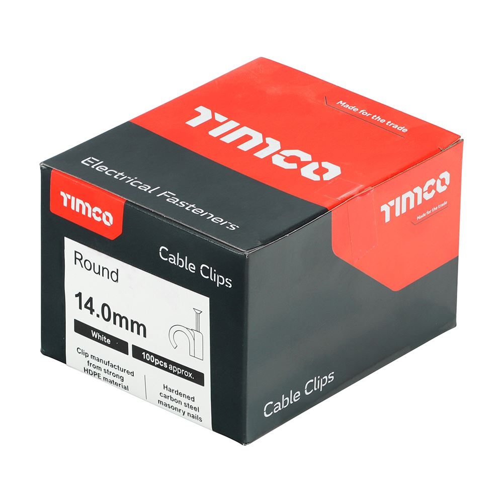 TIMCO Round Cable Clip White To fit 14.0mm White Pack 100