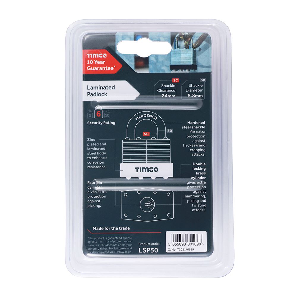 TIMCO Laminated Padlock 50mm Pack 1