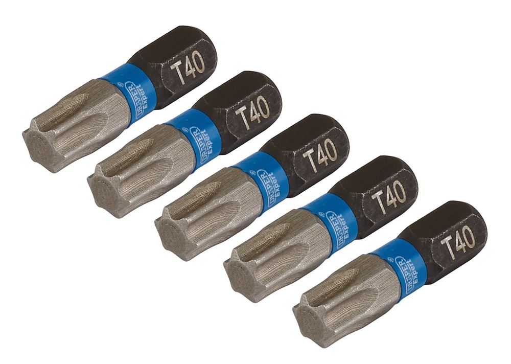 Draper T40X25MM IMPACT S/D BIT 5PK 05497 TX-STAR® Impact Screwdriver Bits, 1/4" Hex