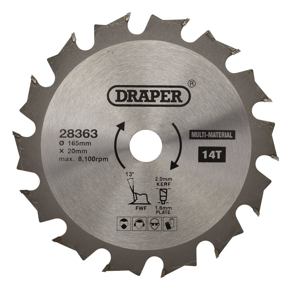 Draper TCT SAW BLADE 165MM 14T MULTI 28363 TCT Multi-Purpose Circular Saw Blade, 165 x 20mm