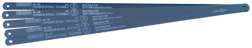DRAPER 74118 - 5 Assorted 300mm Flexible Carbon Steel Hacksaw Blades