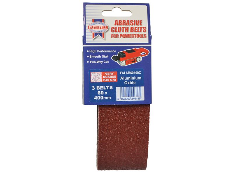 Faithfull FAIAB60400C Cloth Sanding Belt 400 x 60mm Coarse (Pack of 3) |