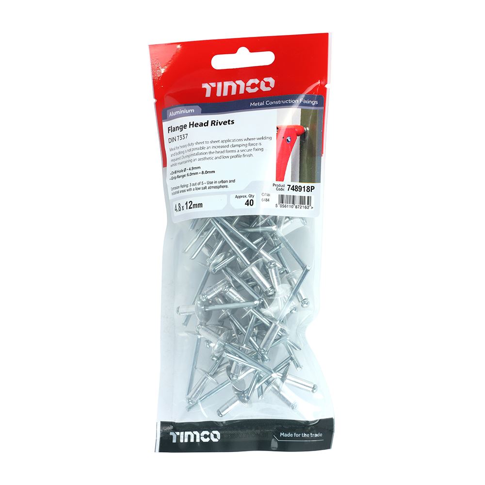 TIMCO Rivets - Flange Head - Alumin. 4.8 x 12 Pack 40