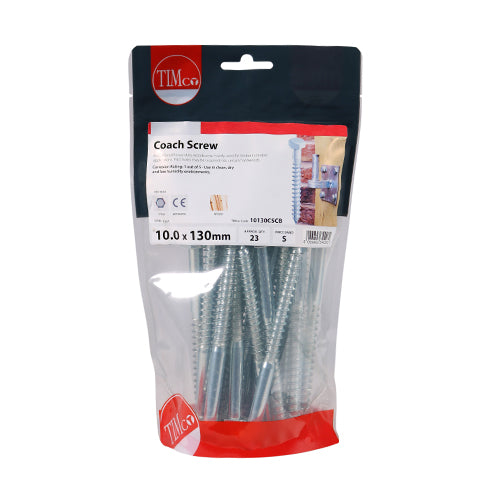 TIMCO Coach Screws Hex Head Silver - 10.0 x 130 TIMbag OF 23 - 10130CSCB
