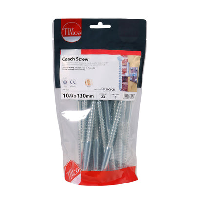 TIMCO Coach Screws Hex Head Silver  - 10.0 x 130 TIMbag OF 23 - 10130CSCB