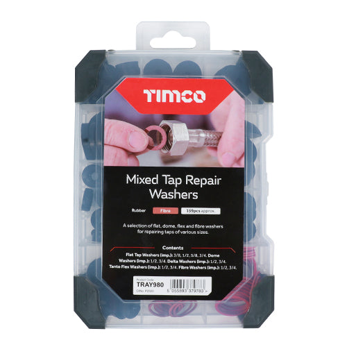 TIMCO Tap Repair Washers Mixed Tray - 159pcs Tray OF 1 - TRAY980