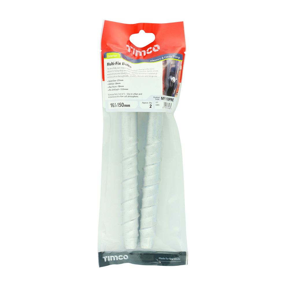TIMCO Multi-Fix Bolt Hex Head 16.0 x 150 Silver Pack 2